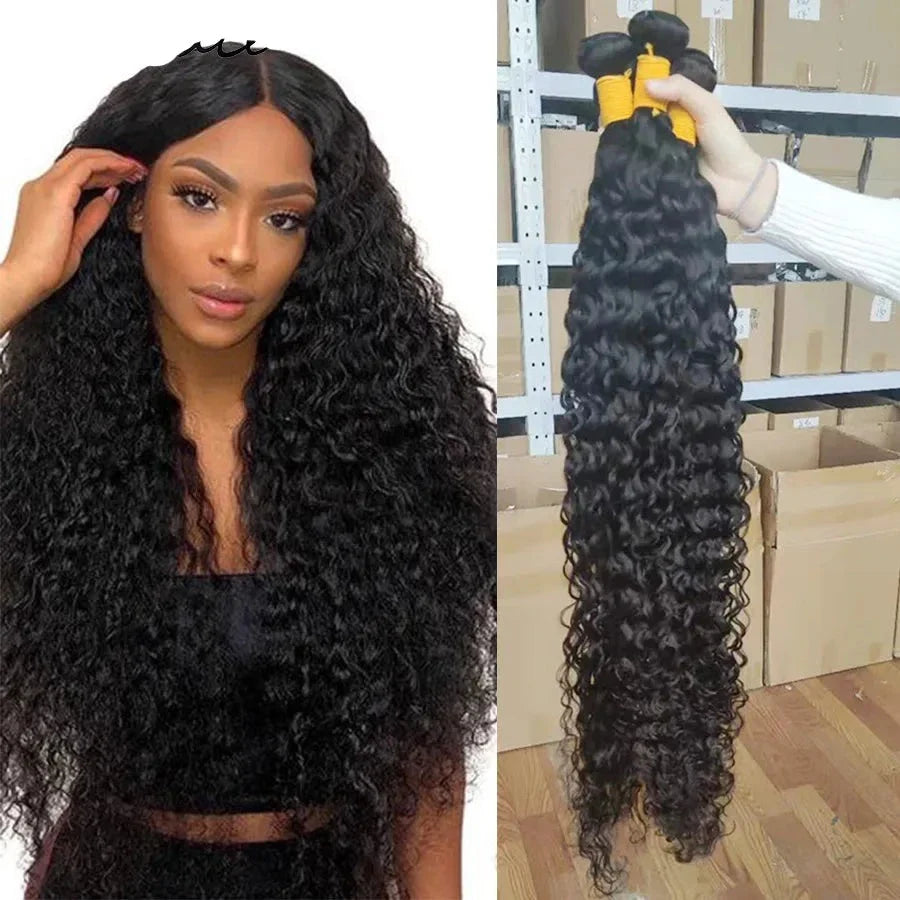 NextFace Brazilian Hair 32 34 inch Water Wave Human Hair Bundles Natural Color Water Wave Hair Bundles Thick Hair Weaves-0