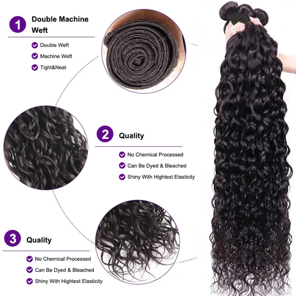 NextFace Brazilian Hair 32 34 inch Water Wave Human Hair Bundles Natural Color Water Wave Hair Bundles Thick Hair Weaves-1